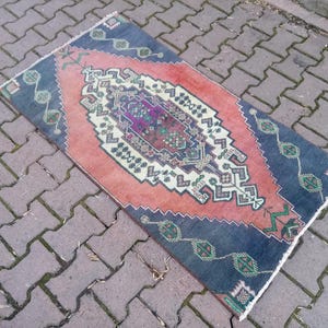 Vintage Turkish Rug 31x58 inches, Handmade Anatolian Rug, Unique Home Décor, Bohemian Office Rug, Colorful Kitchen Rug, Ethnic Design Rug