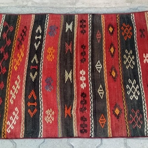 Stary turecki dywan Kilim | 30x39 cali | Ręcznie robiony
