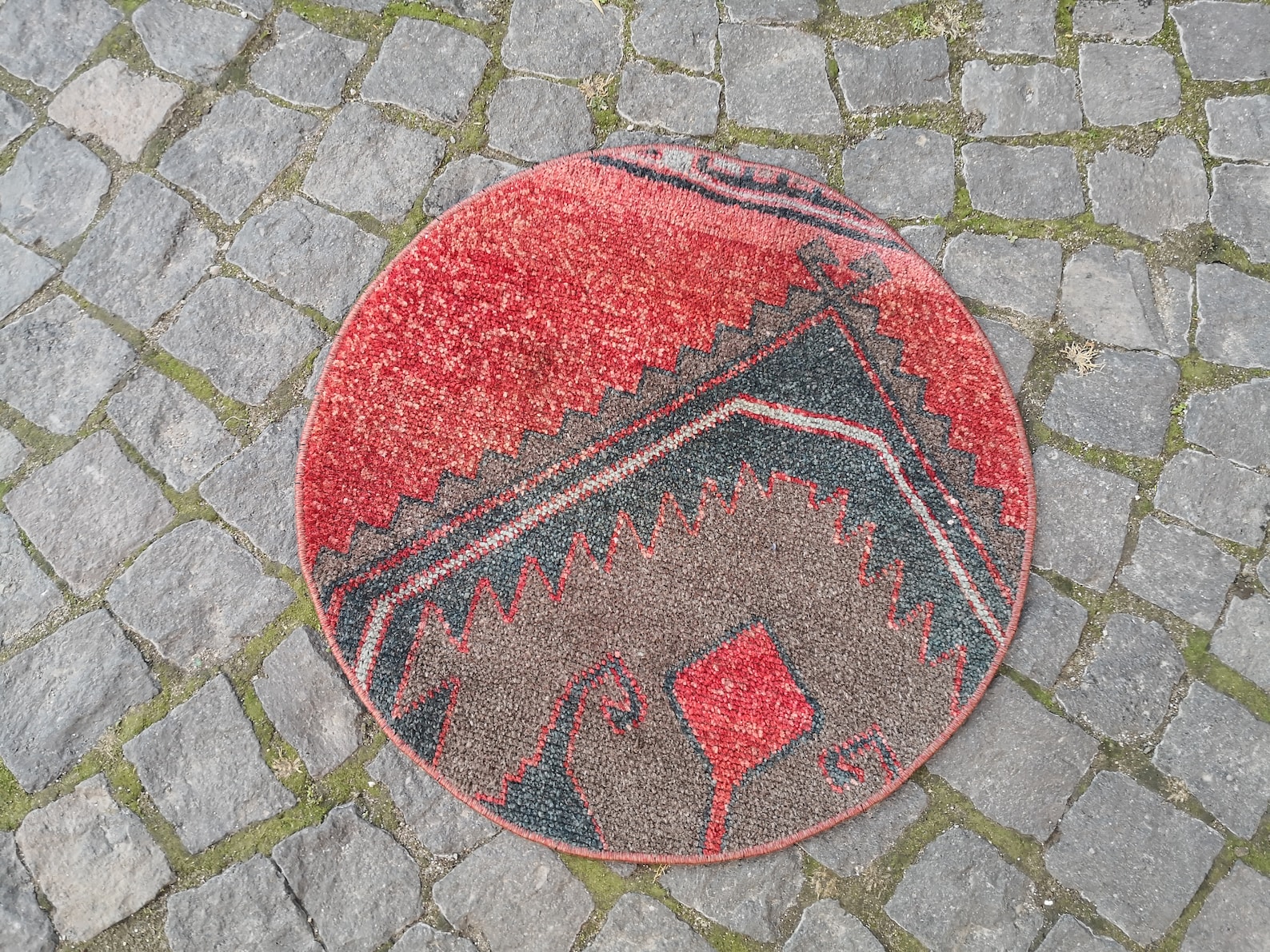 Vintage Round Rug 23x23 Inches Turkish Anatolian Rug Circle Etsy