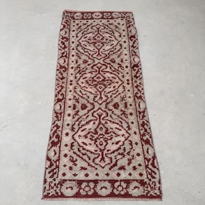 Vintage Turkish Runner Rug, Red and Beige, Intricate Traditional Pattern, Door Mat, 2x6ft, Elegant Home Decor