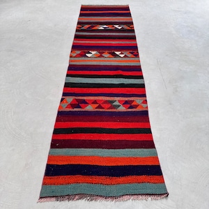 Vintage Kilim, Runner Kilim, Turkish Kilim, Oushak Kilim, Rugs For Hallway, 2.7x10.4 ft Purple Kilim, Antique Kilim, Striped Runner Rug,