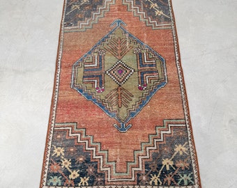 Turkish Rug Small Vintage Anatolian Rugs For Bathroom 2.6x5 ft Brown Home Decor Entry Oushak Wool Distressed Bohemian Cute Hand Woven