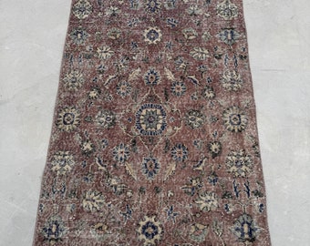 Vintage Rug Small Rugs Turkish Oushak For Entry 3x4.6 ft Blue Colorful Flatweave Tribal Nomadic Bathroom Designer Muted Boho Distressed