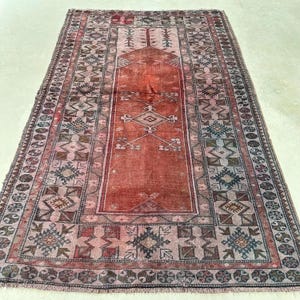 Vintage Rug, Turkish Rug, 4x7 Area Rugs, Oushak Rug, Rugs For Living Room, 4x6.5 ft Purple Rug, Handwoven Turkish Rug, Oushak Area Rug,