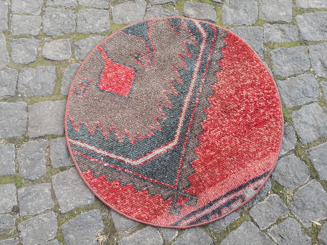 Vintage Round Rug 23x23 Inches Turkish Anatolian Rug Circle Etsy