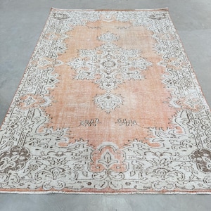 トルコ絨毯、ヴィンテージ オレンジ絨毯、6 x 9 フィート、186 x 287 cm