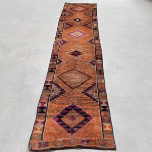 Vintage 2.7x11.5 ft Rug, Runner Turkish Rug, Orange Blue Patchwork Rug