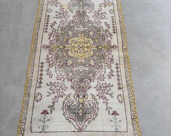 Small Rug Vintage Turkish Muted Oushak Rugs For Entry 2.8x5.1 ft Yellow Floor Oriental Art Turkish Rug Wool Hand Knotted Aztec Oushak