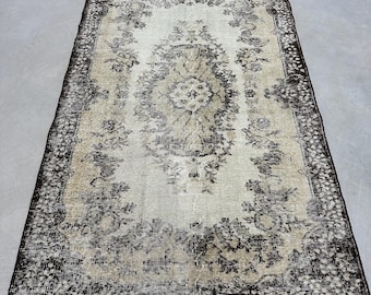 Alfombra turca vintage, 4,2 x 7,1 pies, color negro liso.