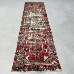 Turkish Rug, 3x9 Runner Rugs, Vintage Rug, Faded Oushak Rug, Rugs For Hallway, 2.6x8.9 ft Red Rug, Vintage Beni Ourain Rug, Wool Runner Rug,