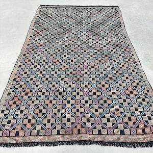 Vintage Kilim, Turkish Kilim, Embroidered Large Kilim, Anatolian Kilim, Rugs For Dining, 5.3x8.7 ft Brown Kilim, Handwoven Turkish Rug,