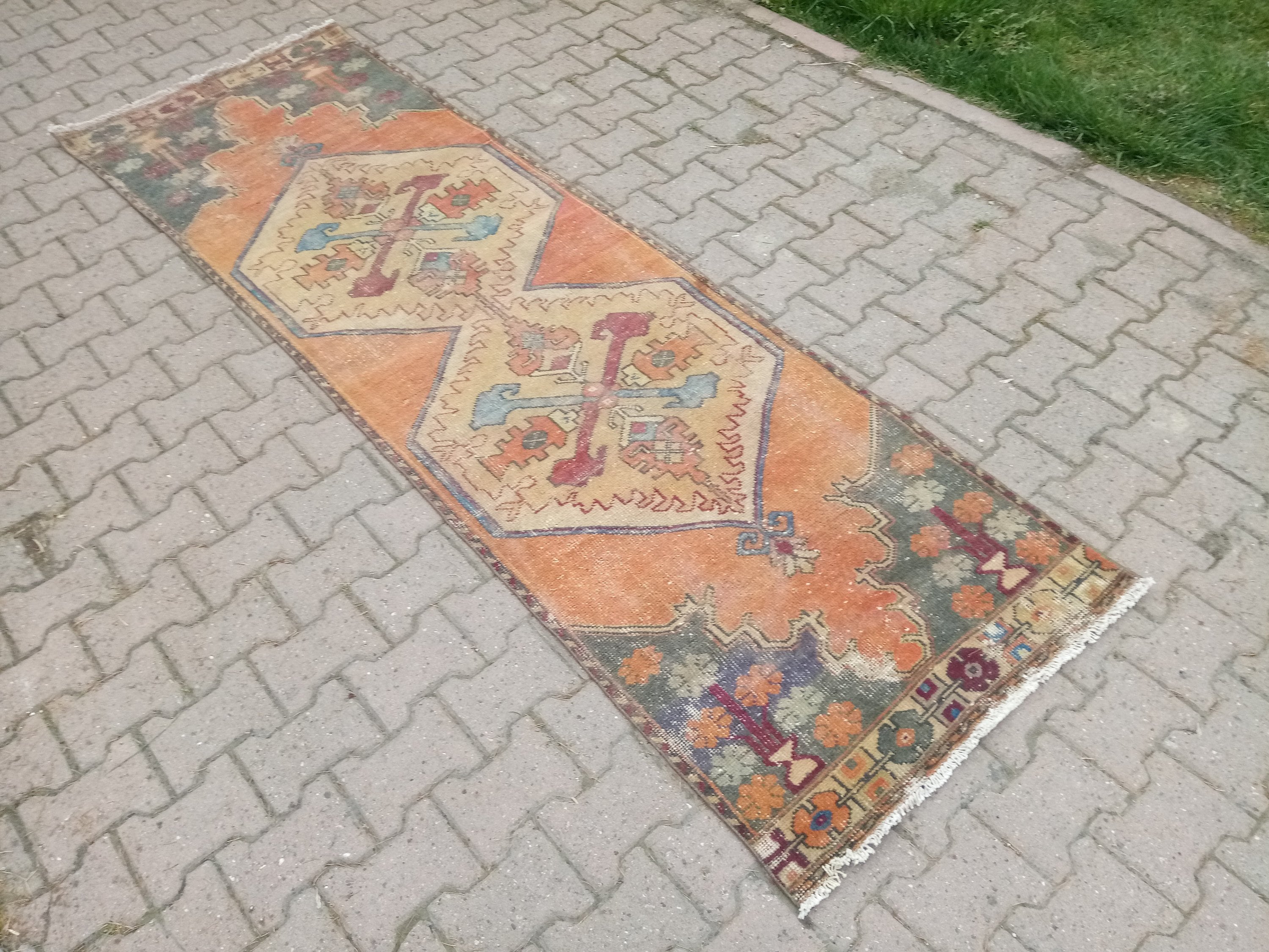 Vintage Rug Runner 34x111 inches Turkish Vintage Runner Rug Etsy