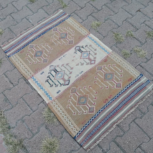 Vintage Turkish Kilim 24x41 inches Turkish Vintage shops Kilim Handmade Kilim Wool Kilim Welcome Kilim Wool Rug Vintage Turkish Kilim Entry Kilim