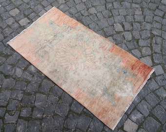Tappeto turco vintage, tappeto, tappeto floreale marrone e blu