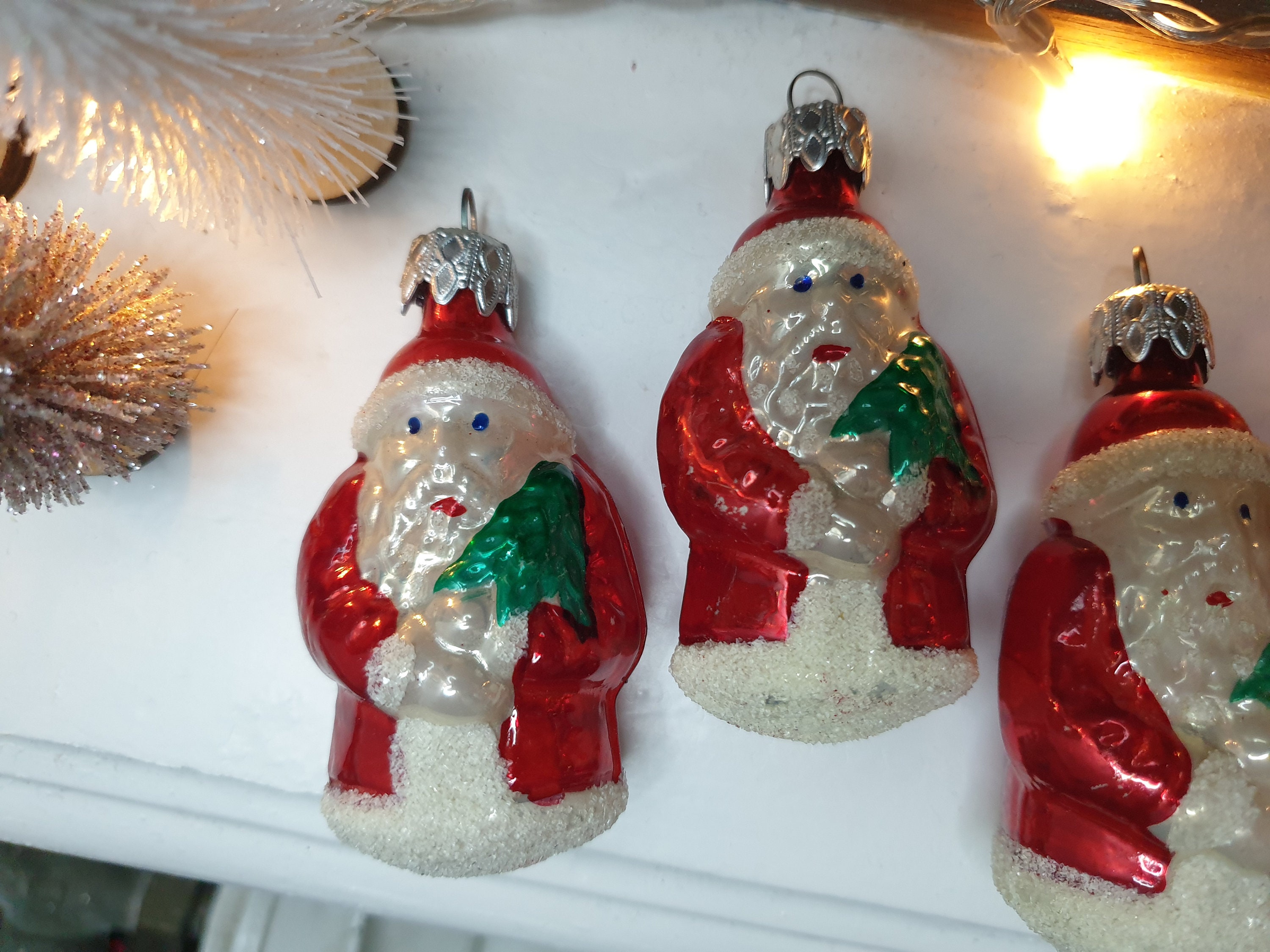 6 Vintage West German Glass Santa Ornaments | Etsy