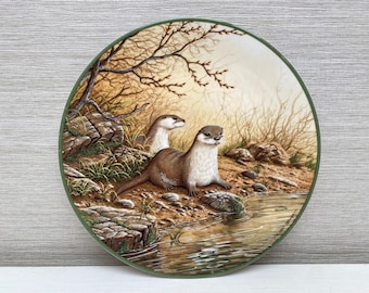 Royal Doulton Collectors Plate - Otter Pair on a River Bank by W G Rollinson 1988 Portraits of Nature 8.5"