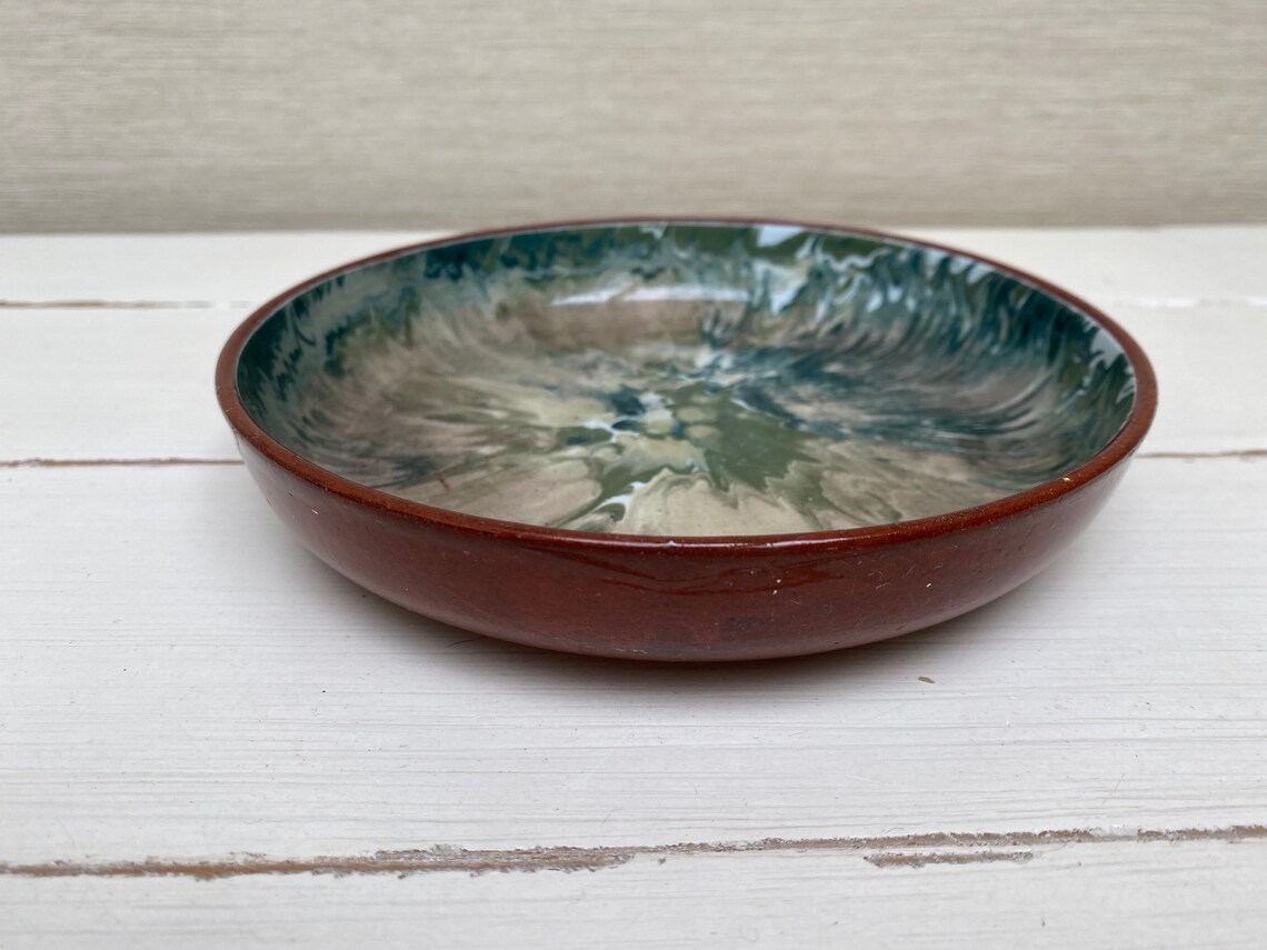 Vintage holkham pottery round green glazed dish Etsy