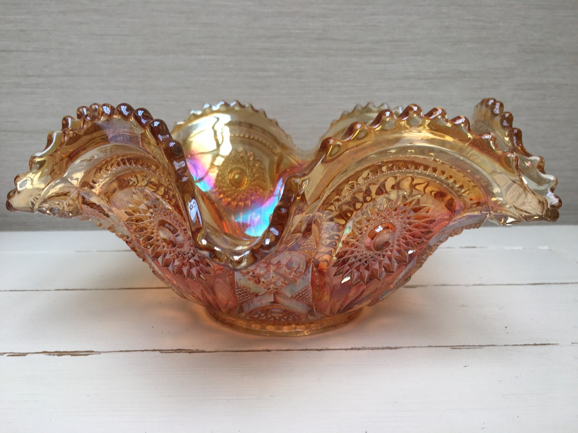 Vintage Orange Carnival Glass Decorative Bowl Etsy