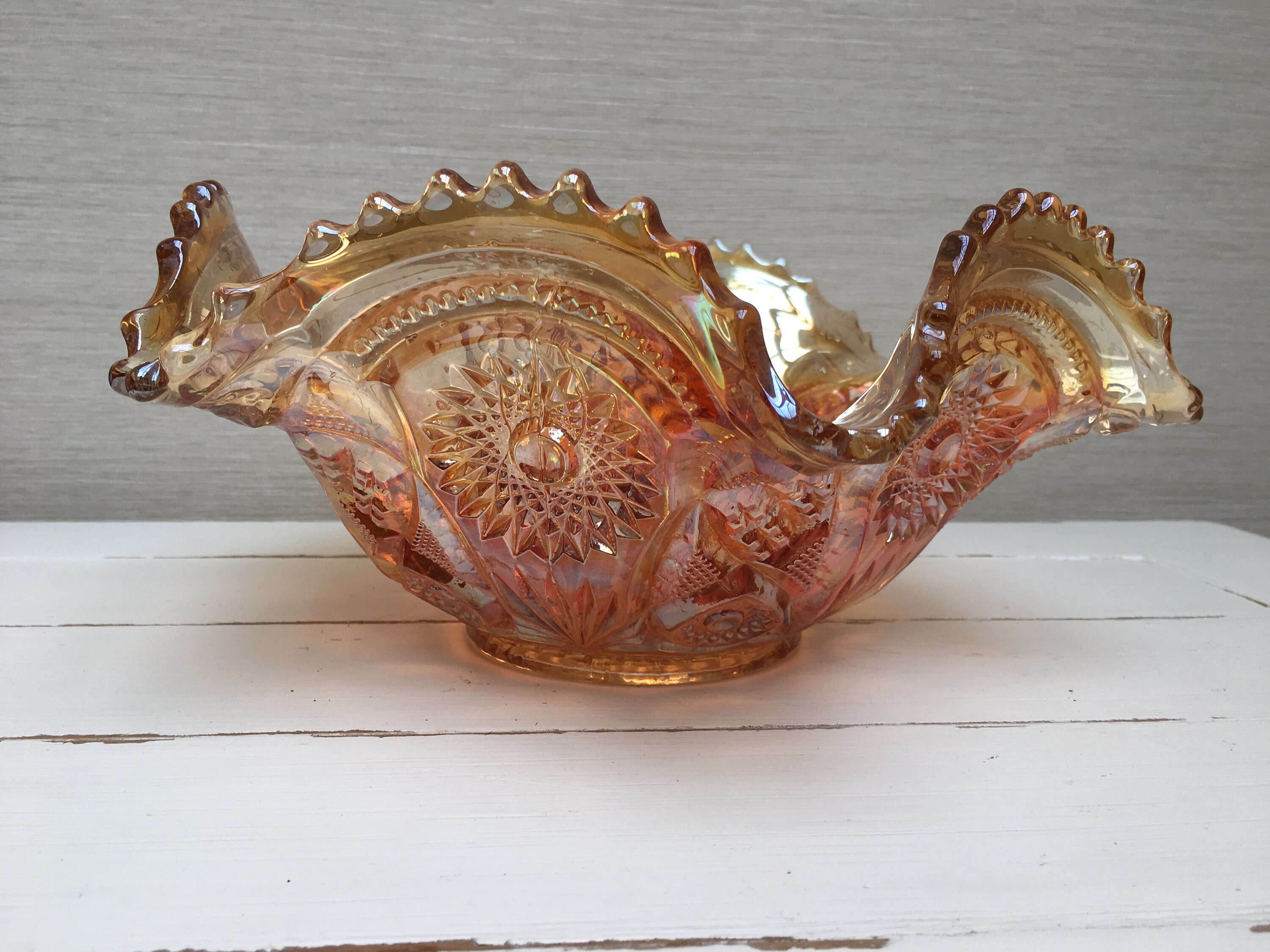 Vintage Orange Carnival Glass Decorative Bowl Etsy UK