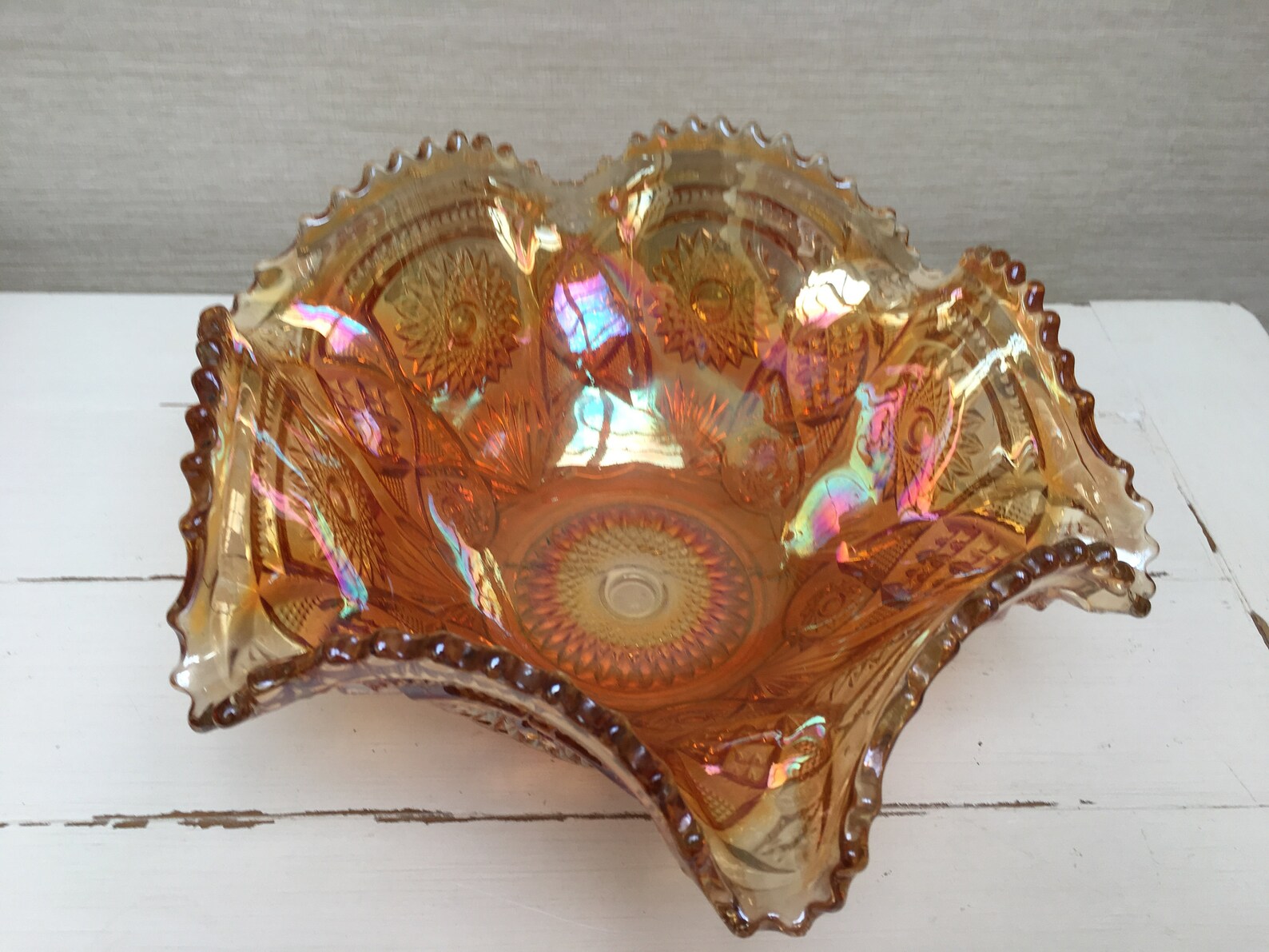 Vintage Orange Carnival Glass Decorative Bowl Etsy