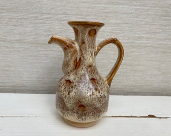 Vintage Fosters Studio Pottery Honeycomb Range Glazed Oil Jug Beige 14cm