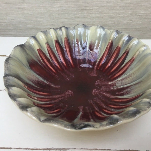 Vintage Germany Fluted Bowl 544 - Cream & Burgundy