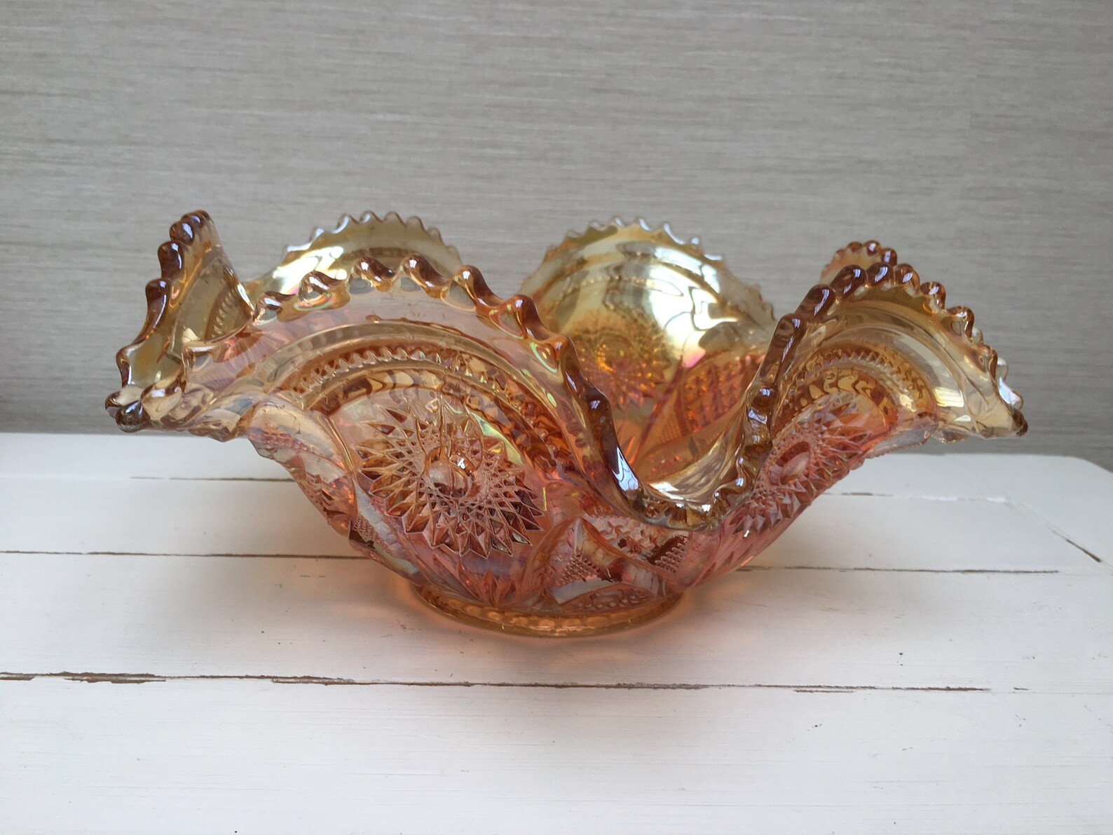 Vintage Orange Carnival Glass Decorative Bowl Etsy UK