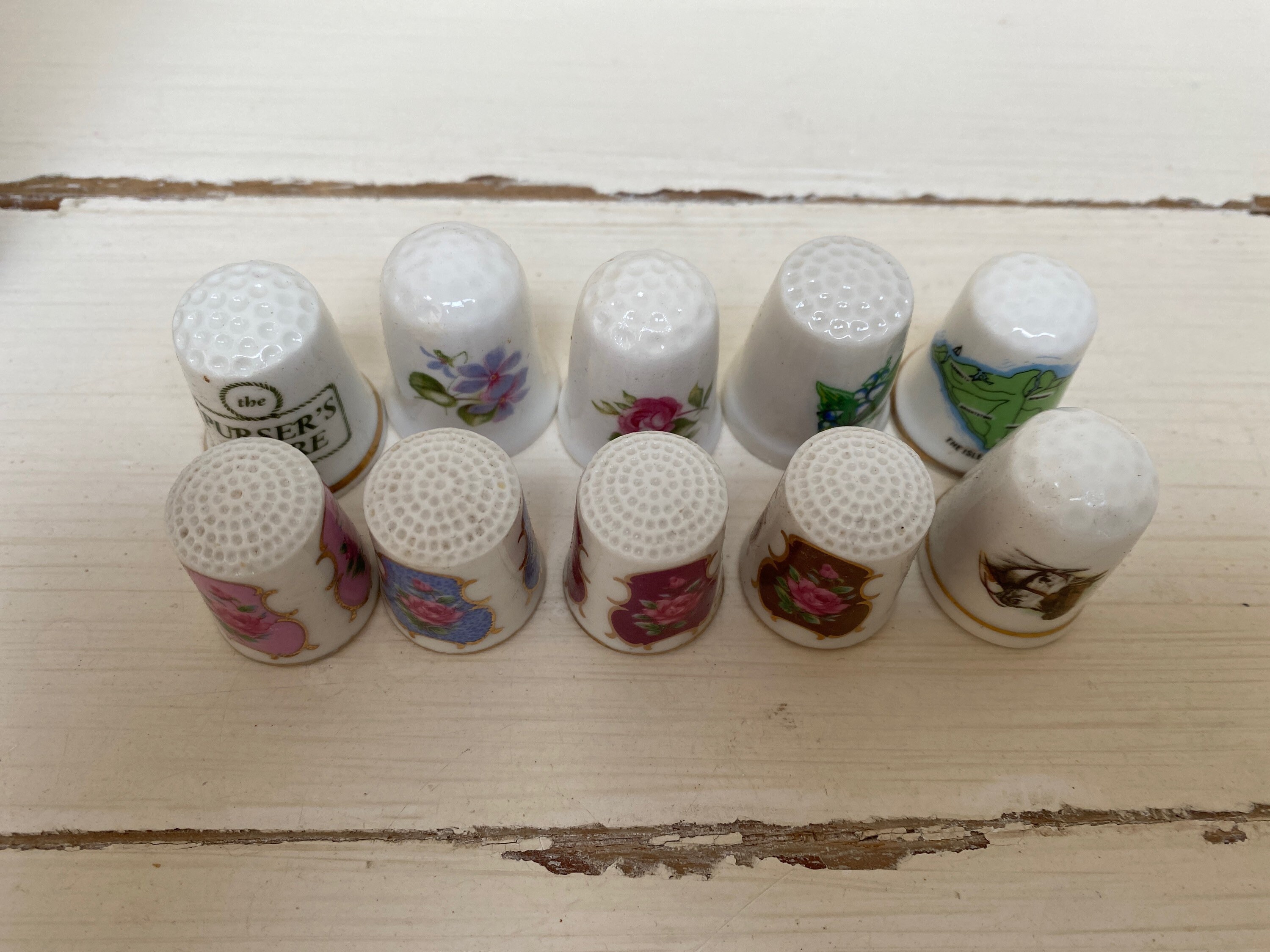 Vintage Ceramic Thimble Collection 10 Thimbles & Wooden Case Etsy