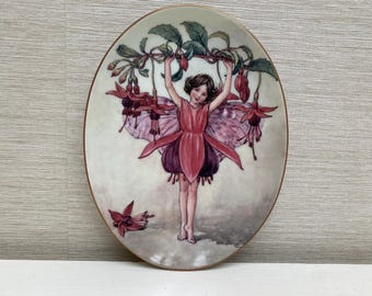 Prato colecionável The Fuchsia Fairy - Cicely Mary Barker Vintage 1998 Royal Worcester Fine Porcelain - 75 anos de fadas de flores