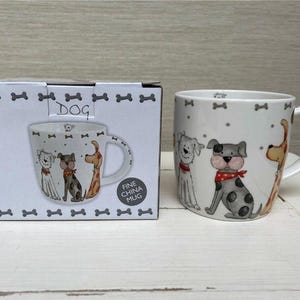 Dog Cartoon Illustration Fine China Mug - New In Box