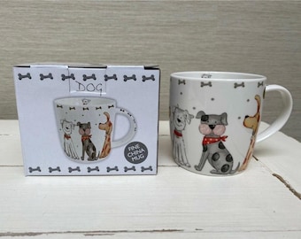 Dog Cartoon Illustration Fine China Mug - New In Box