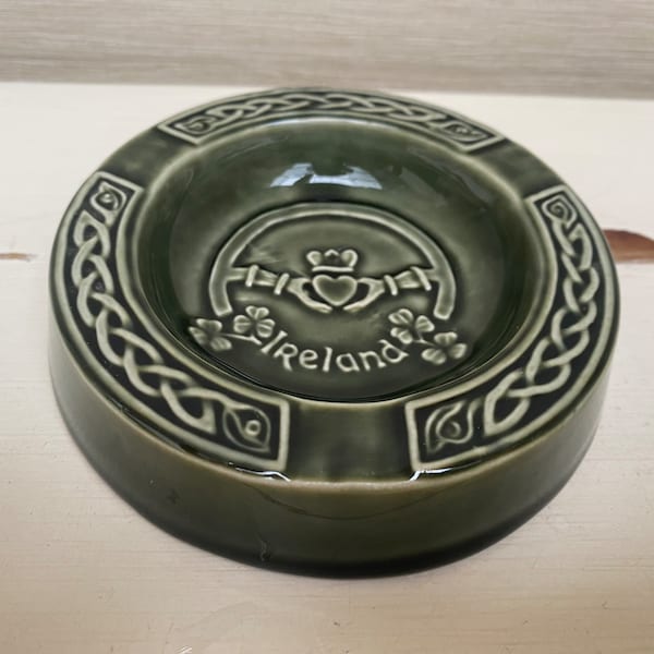 Vintage Knock Pottery Ireland Green Ceramic Ashtray