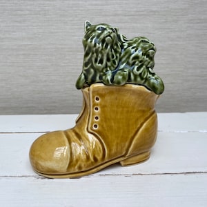 Sylvac Vintage Green Kittens in Yellow Boot - 4977 Ornament Collectable Retro