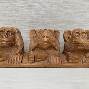 Vintage Wooden Carved Monkeys - Speak No Evil Hear No Evil See No Evil
