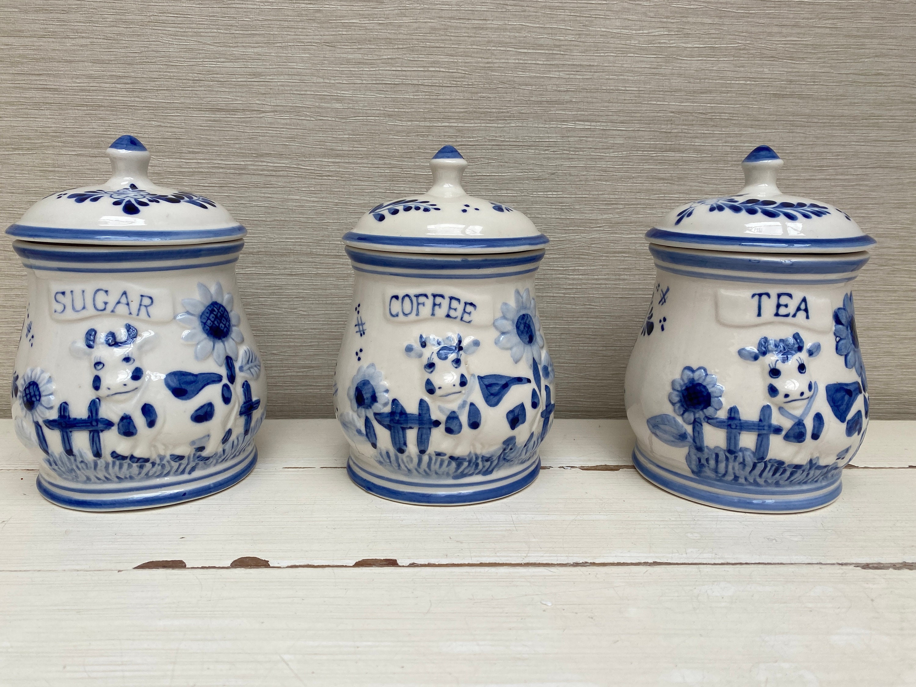 Porcelain Blue And White Tea Coffee Sugar Canisters Alcott Hill