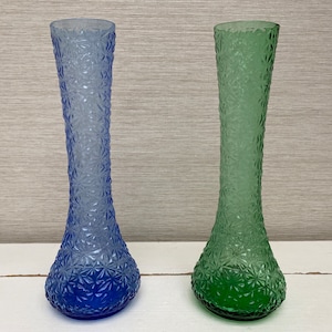 Vintage Retro Glass Colored Flower Posy Vases - Choice of Green or Blue