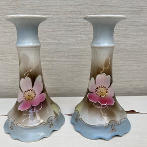 Pair of Vintage Floral Candlestick Holders
