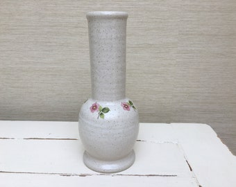 Pretty Cream/Beige Speckled Vase with Pink Flowers