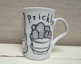Whittard of Chelsea White Porcelain Mug - Prickly Cactus Jessie Tattersall Design
