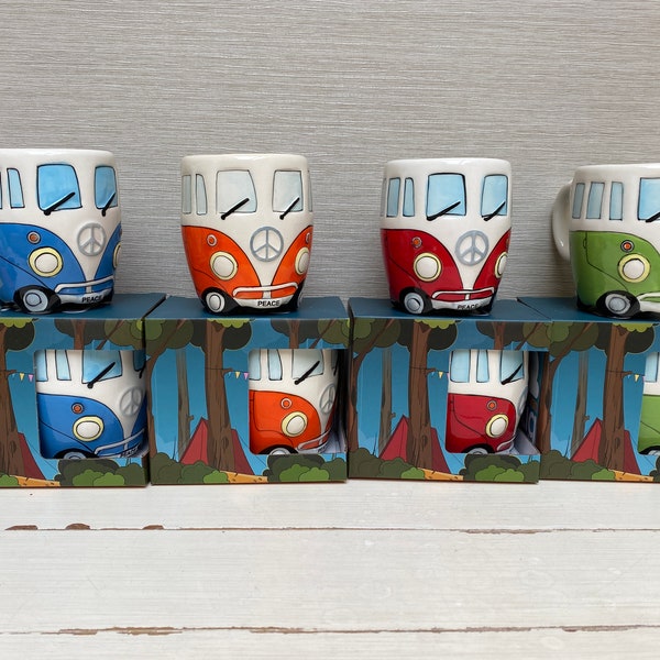Ceramic Campervan Mugs  - Choice of Four Colours - Red Blue Orange or Green