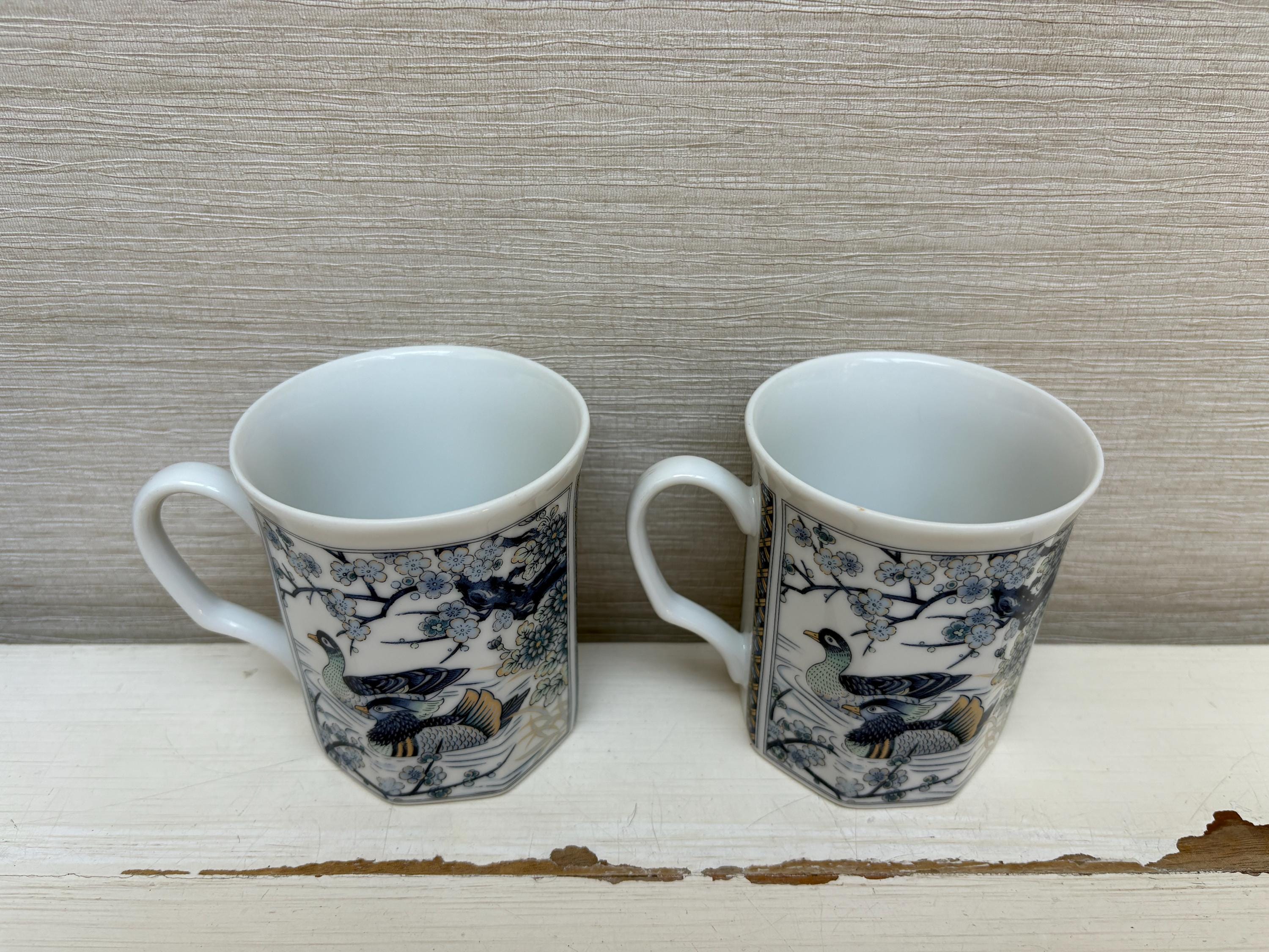 日本製装飾陶器マグカップ ペア - 青と白のアヒル - Etsy 日本