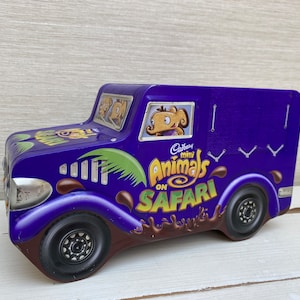 Cadbury&#39;s Chocolate Mini Animals Safari Empty Collectable Novelty Van Shaped Tin