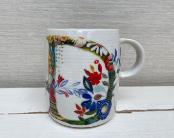 Anthropologie Letter D Initial Starla M Halfman Monogram Ceramic Floral Mug