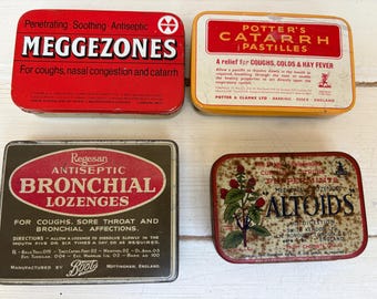 Vintage zuigtabletten blikken - Geneeskundige farmaceutische verzamelobjecten antiek - Per stuk verkocht
