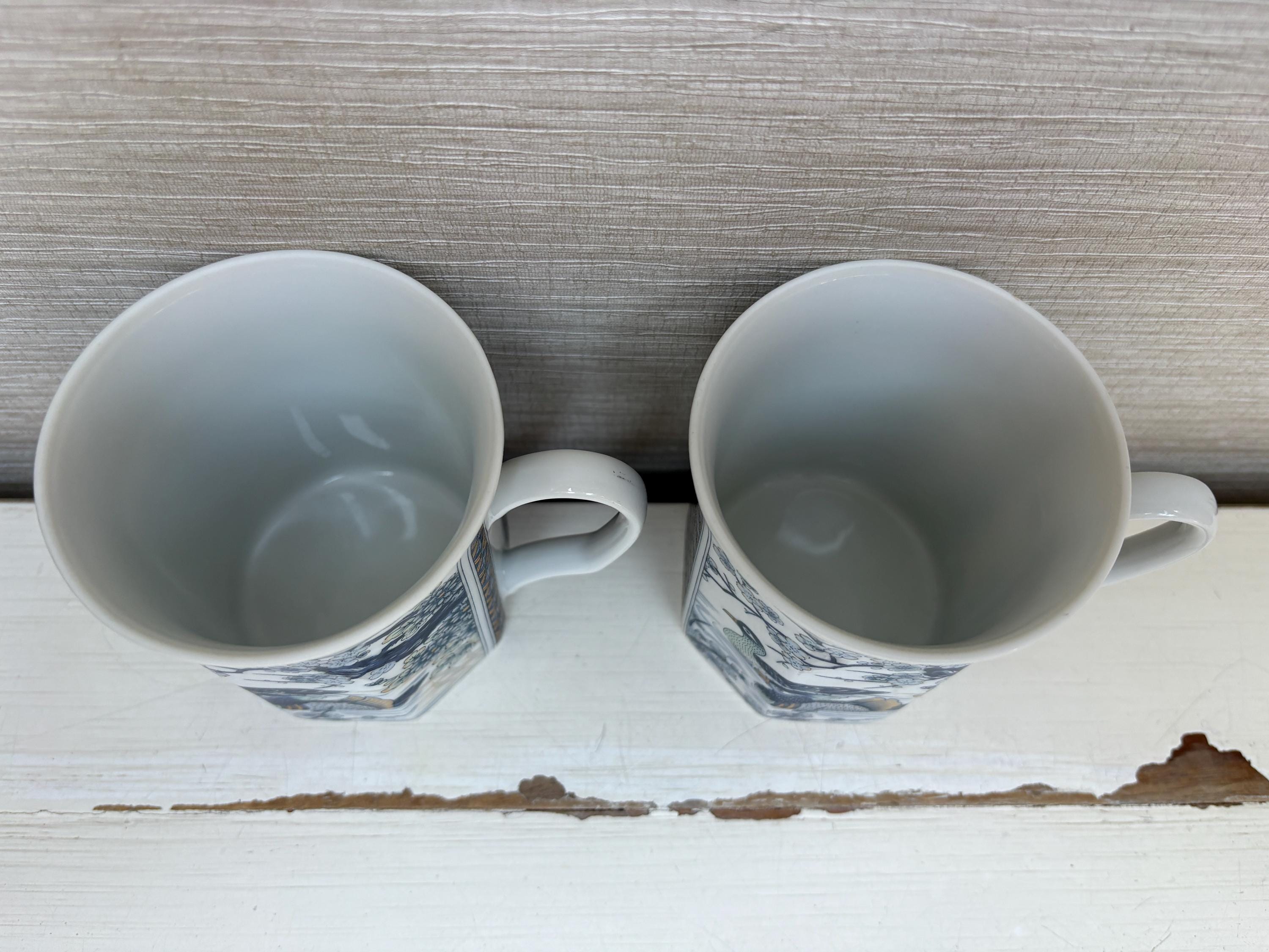 日本製装飾陶器マグカップ ペア - 青と白のアヒル - Etsy 日本
