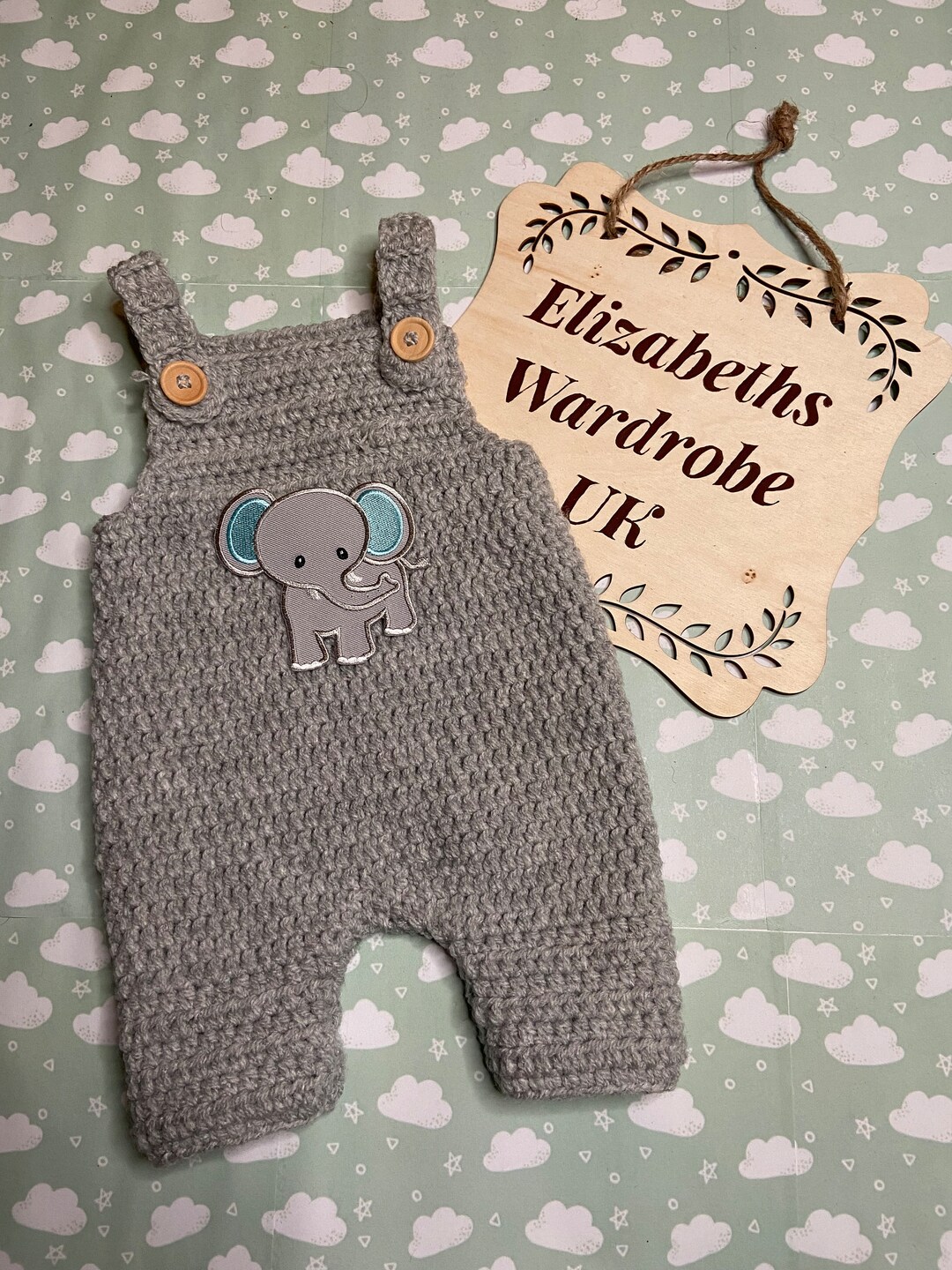 Grey Baby Romper With Elephant Detail Etsy