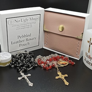 Pebbled Leather Rosary Pouch (pouch for coins, earrings, rings, necklaces, etc.). ***LIMITED QUANTITIES***