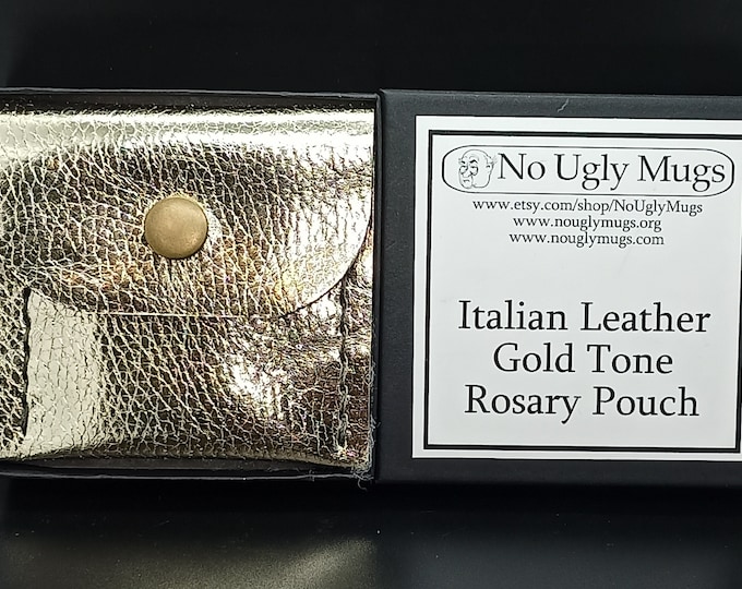 Italian Leather Gold Tone Rosary Pouch (pouch for coins, earrings, rings, necklaces, etc.). ***LIMITED QUANTITIES***