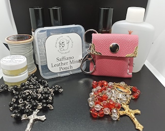 Saffiano Leather keychain Mini Pouches for rings, earrings, coins, rosaries.  (Please take note of size as these are MINI pouches)