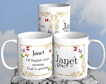 Personalized Janet Name Mug, Princess of God Design